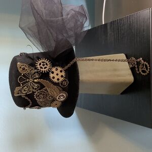 Steampunk Black Mini Top Hat with Gold Accents